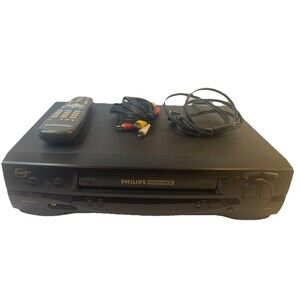 Philips Magnavox VRZ244 AT02 VHS VCR Plus+ Player Recorder Remote Cables Tested